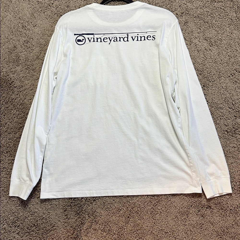 Vineyard Vines Men's White Long Sleeve Tee Logo Front Pocket Size M